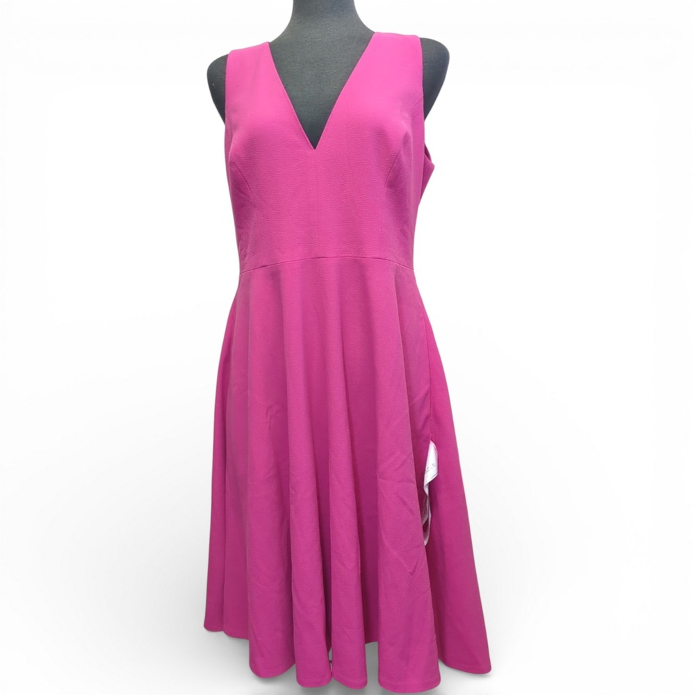 Dress the Population Catalina V Neck Fit and Flair Dress XL Bright Fuschia Party - Picture 4 of 9
